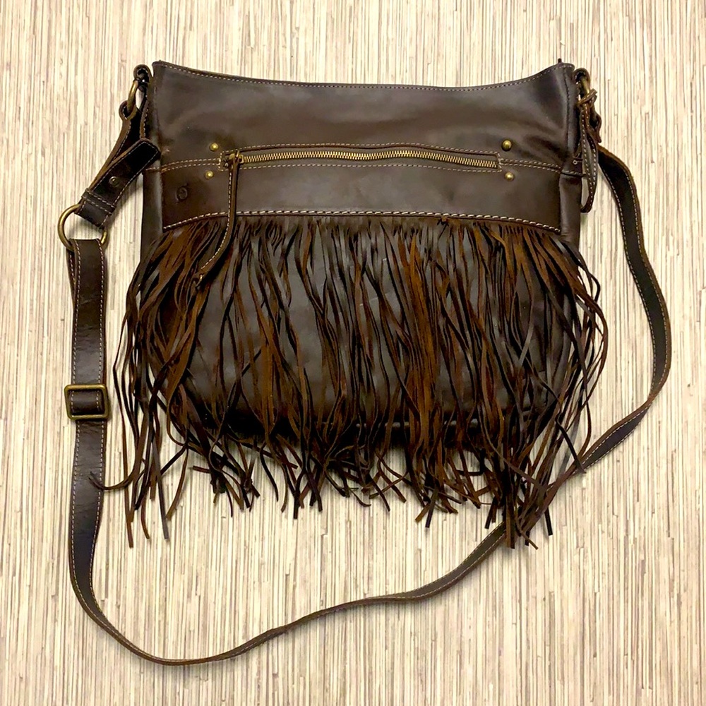 Born Genuine Leather Fringe Adjust Strap Bag